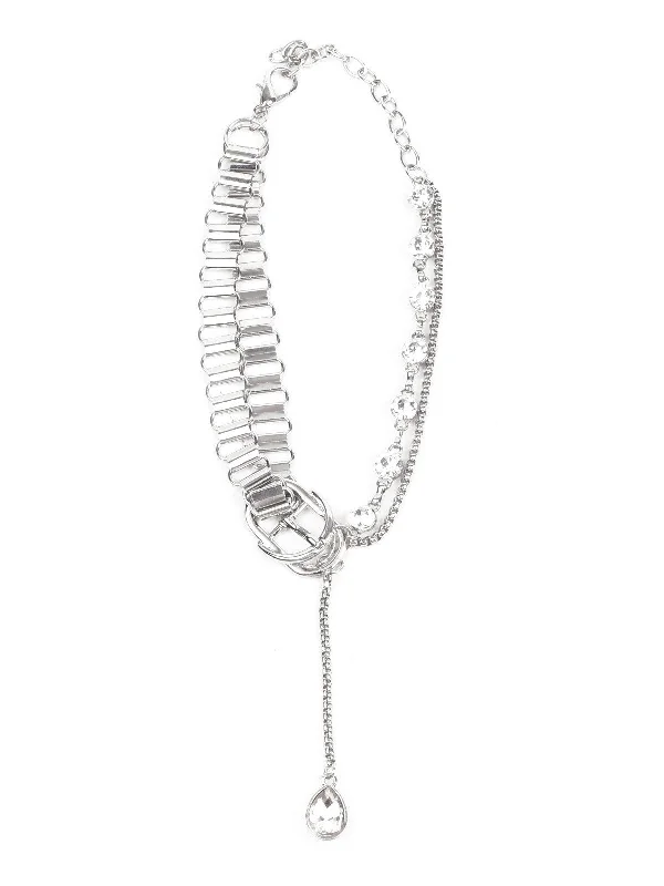 Get Ready To Sparkle – Special Jewelry Discounts Odette Women Stylish Platinum Finish Choker Neck Piece
