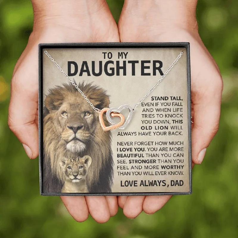 The Ultimate Jewelry Sale – Shop Premium Styles To My Daughter Double Hearts Lion Necklace - This Old Lion Will Always Have Your Back for Daughter from Dad Message Card