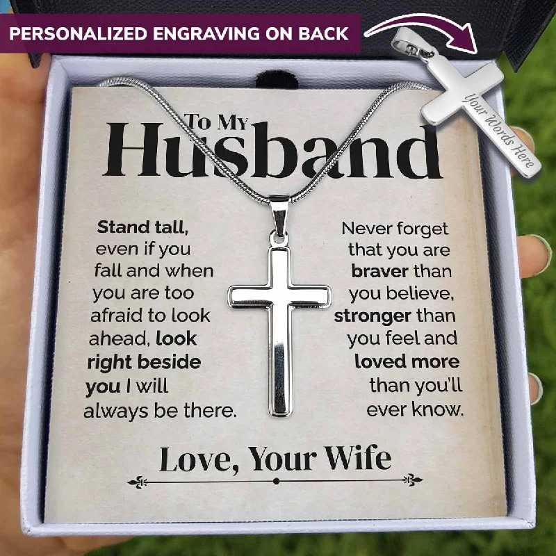 Grab Exquisite Jewelry At The Lowest Prices To My Husband - Stand Tall - Personalized Cross Necklace