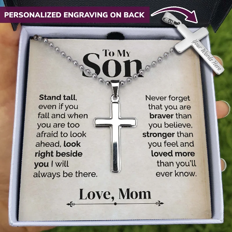 Big Discounts On Elegant Jewelry Collections To My Son With Engraving And Military Chain - Cross Necklace