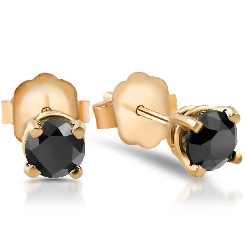 Exclusive Jewelry Sale – Sparkle For Less 1/2 Ct Round Heat Treated Black Diamond 14K White Or Yellow Gold Stud Earrings in Basket Setting