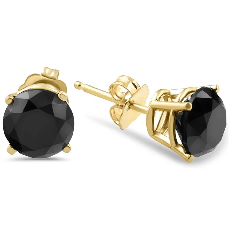 Fashion-Forward Geometric Jewelry For Contemporary Style 3 TCW 14k Yellow Gold Round Black Diamond Stud Earrings Fashion-Forward Geometric Jewelry For Contemporary Style 3 TCW 14k Yellow Gold Round Black Diamond Stud Earrings