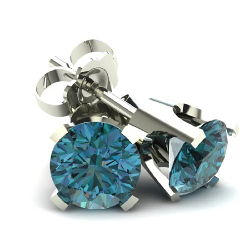 Special Jewelry Deals – Upgrade Your Collection .50Ct Round Brilliant Cut Heat Treated Blue Diamond Stud Earrings in 14K Gold Classic Setting