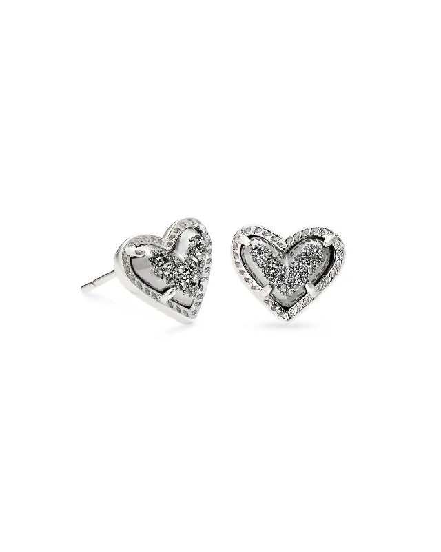 Timeless Elegance, Temporary Discounts – Act Fast Ari Heart Stud Earrings In Rhodium Platinum Drusy Kendra Scott Timeless Elegance, Temporary Discounts – Act Fast Ari Heart Stud Earrings In Rhodium Platinum Drusy Kendra Scott