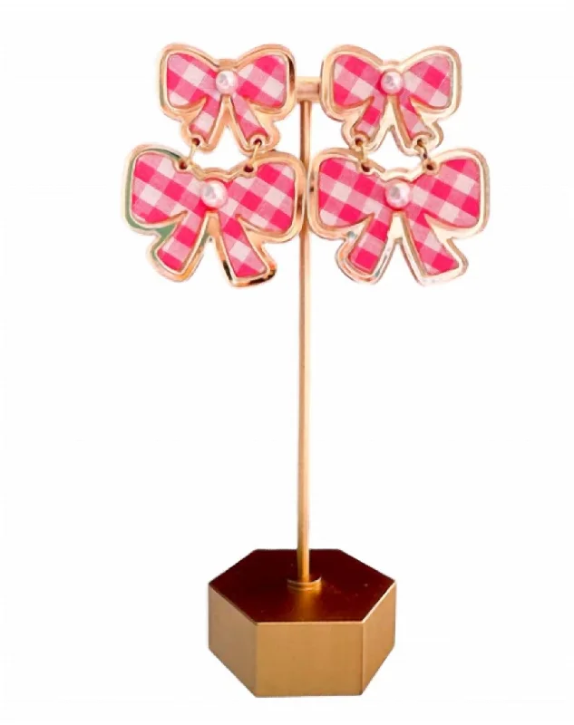 Affordable Luxury Jewelry – Style At A Great Price Gingham Double Bow Stud Earrings In Pink/gold Affordable Luxury Jewelry – Style At A Great Price Gingham Double Bow Stud Earrings In Pink/gold