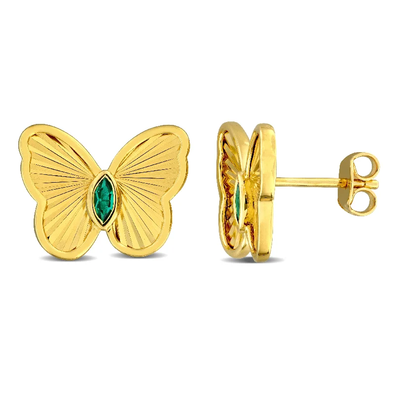 Your Perfect Accessory Now At The Best Price Mimi & Max 1/4ct TGW Marquise-Cut Created Emerald Butterfly Stud Earrings Yellow Silver Your Perfect Accessory Now At The Best Price Mimi & Max 1/4ct TGW Marquise-Cut Created Emerald Butterfly Stud Earrings Yellow Silver