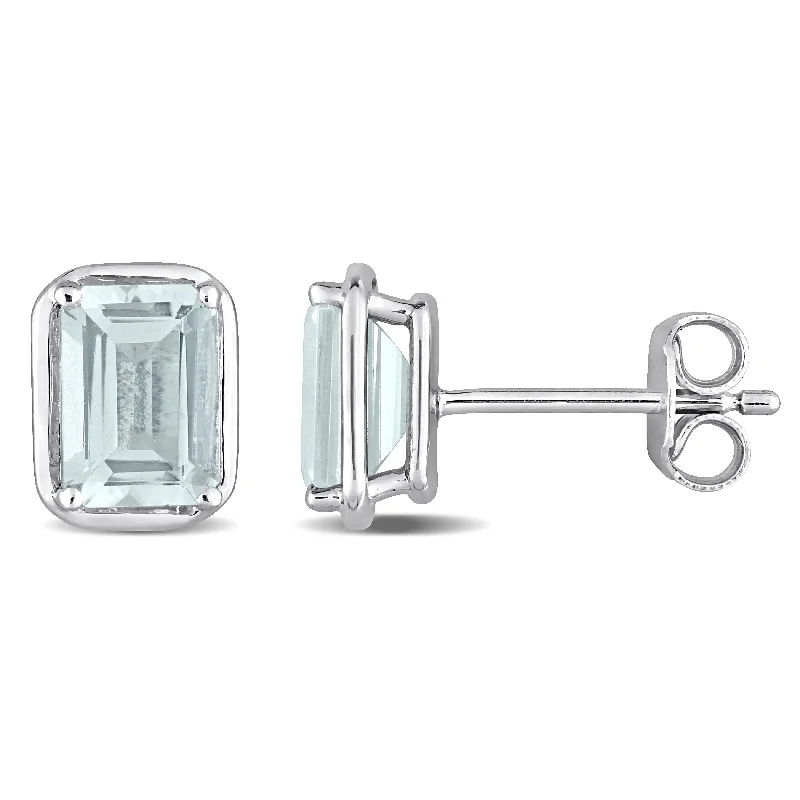 Delicate Crystal Jewelry For Sophisticated Charm Mimi & Max 1 7/8ct TGW Aquamarine Bezel Style Emerald Cut Stud Earrings in Sterling Silver Delicate Crystal Jewelry For Sophisticated Charm Mimi & Max 1 7/8ct TGW Aquamarine Bezel Style Emerald Cut Stud Earrings in Sterling Silver