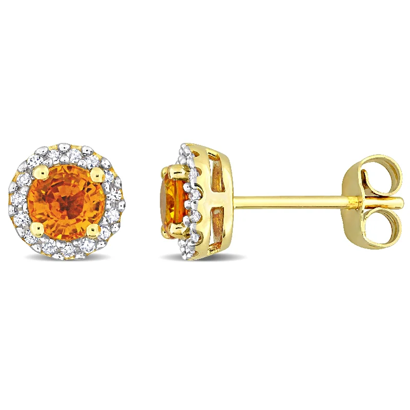 Get The Sparkle You Love At Prices You Adore Mimi & Max 7/8ct TGW Orange Sapphire and 1/6ct TDW Diamond Halo Stud Earrings in 10k Yellow Gold Get The Sparkle You Love At Prices You Adore Mimi & Max 7/8ct TGW Orange Sapphire and 1/6ct TDW Diamond Halo Stud Earrings in 10k Yellow Gold