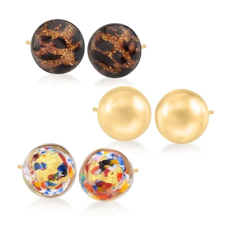Premium Diamond Jewelry For Unforgettable Moments Ross-Simons Italian Multicolored Murano Glass and 18kt Gold Over Sterling Jewelry Set: 3 Pairs Of Stud Earrings Premium Diamond Jewelry For Unforgettable Moments Ross-Simons Italian Multicolored Murano Glass and 18kt Gold Over Sterling Jewelry Set: 3 Pairs Of Stud Earrings