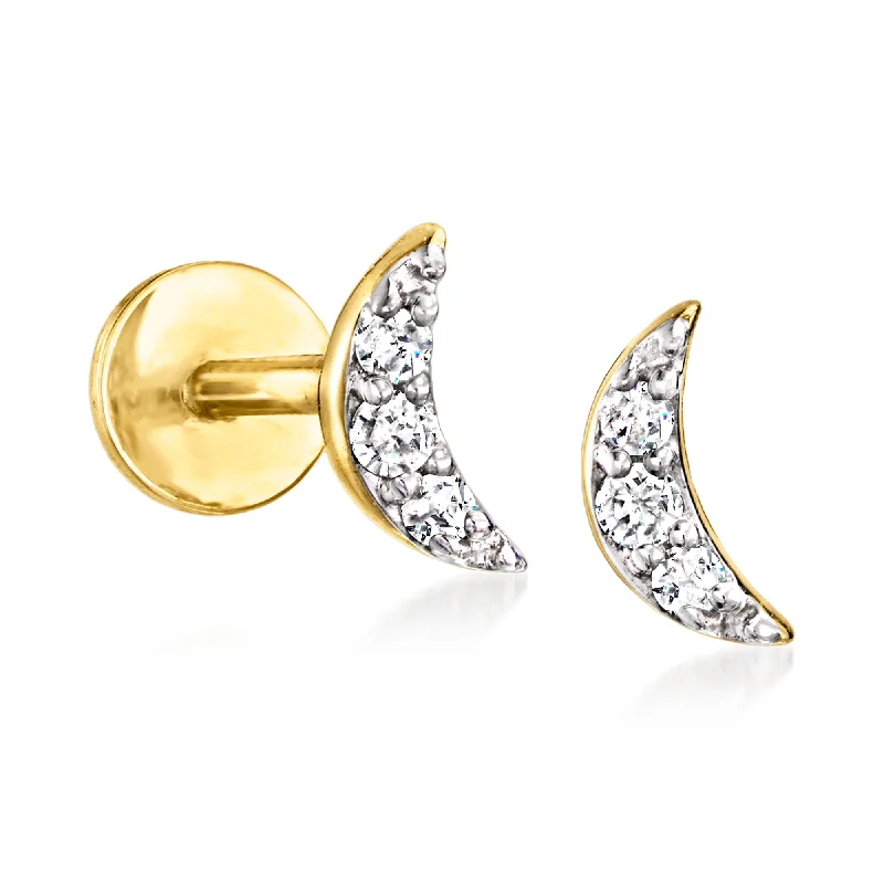 Versatile Layering Jewelry For Effortless Chic RS Pure by Ross-Simons Diamond-Accented Moon Stud Earrings in 14kt Yellow Gold Versatile Layering Jewelry For Effortless Chic RS Pure by Ross-Simons Diamond-Accented Moon Stud Earrings in 14kt Yellow Gold