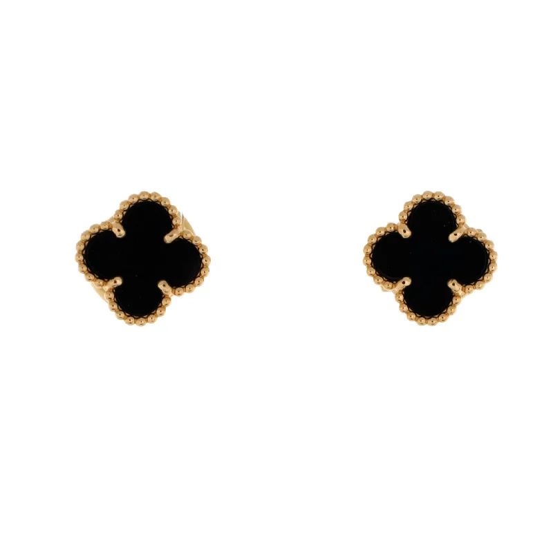 Jewelry Clearance Event – Stock Up Before It's Over Sweet Alhambra Stud Earrings 18K Yellow Gold and Onyx Jewelry Clearance Event – Stock Up Before It's Over Sweet Alhambra Stud Earrings 18K Yellow Gold and Onyx