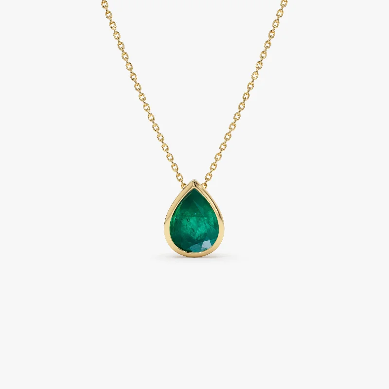 Limited-Stock Jewelry Sale – Once It's Gone, It's Gone 14k 1.50-2.50 ctw Pear Shape Bezel Setting Emerald Necklace