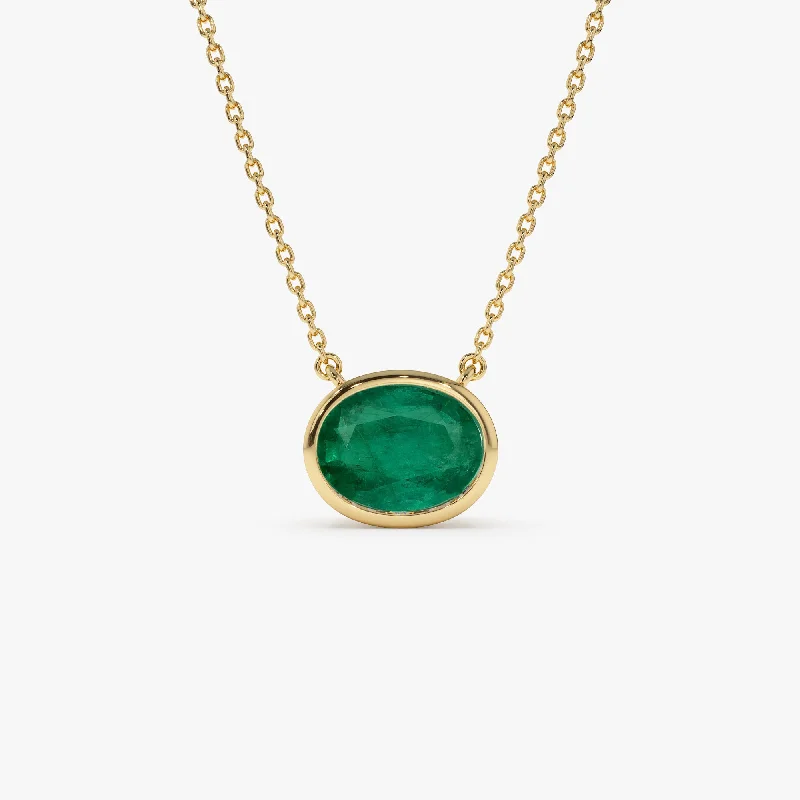 Versatile Layering Jewelry For Effortless Chic 14k 1.55 - 2.20 Ctw Oval Shaped Bezel Setting Emerald Necklace