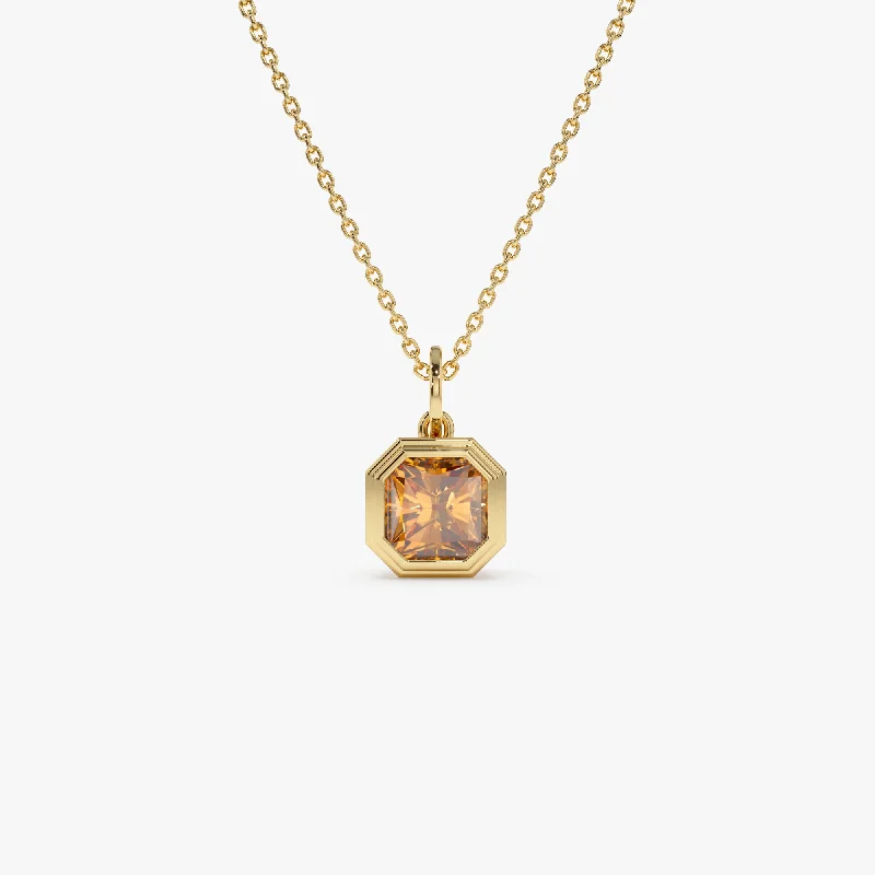 Personalized Jewelry Sale – Unique Gifts At Low Prices 14K Asscher Cut Bezel Set Citrine Necklace