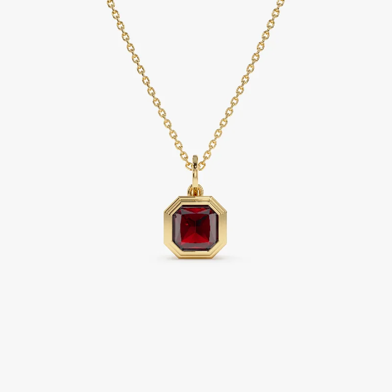 Limited-Time Jewelry Discounts – Shine Without The Splurge 14K Asscher Cut Bezel Set Garnet Necklace