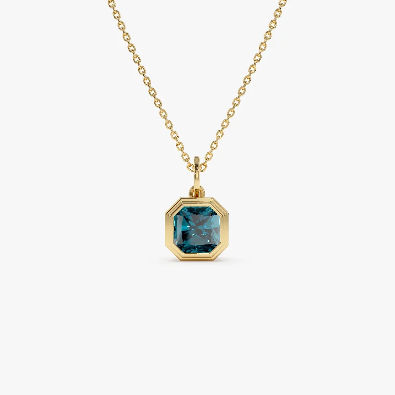 Must-Have Jewelry At Unbelievable Discounts 14K Asscher Cut Bezel Set London Blue Topaz  Necklace
