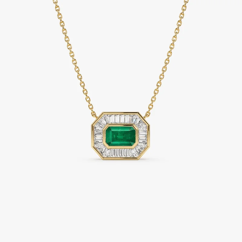 Shop Modern Jewelry Collections With Exclusive Discounts 14k Baguette Halo Emerald Necklace
