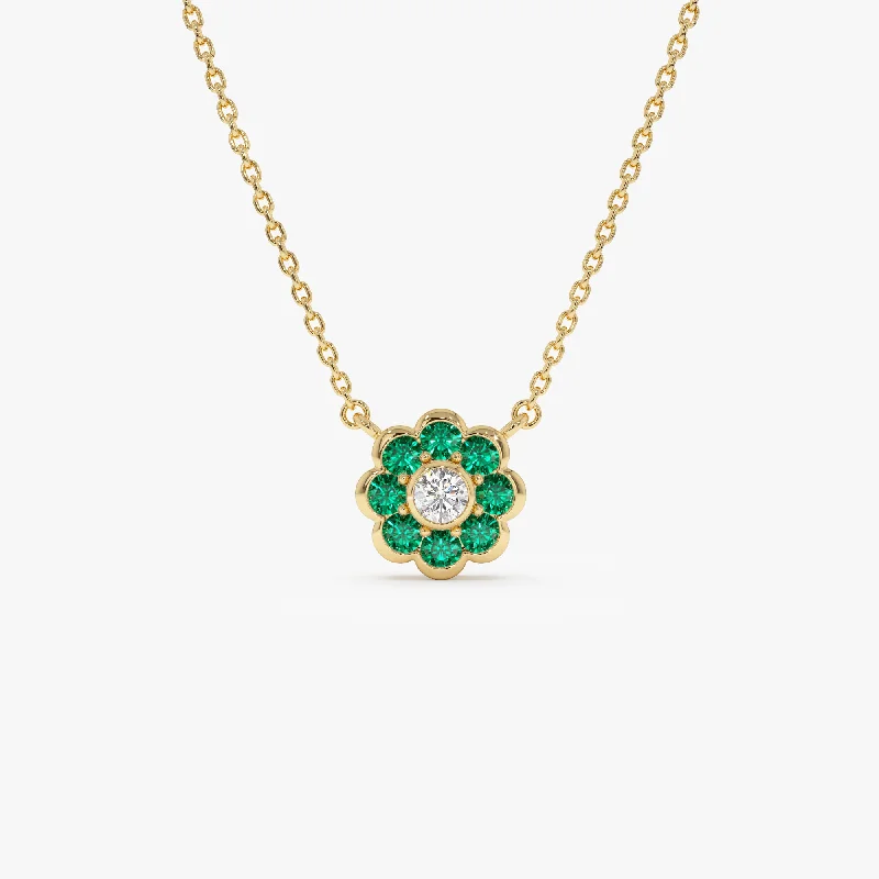 Flash Deals On Fine Jewelry – Shop Before It's Gone 14K Bezel Setting Emerald Flower Diamond Necklace