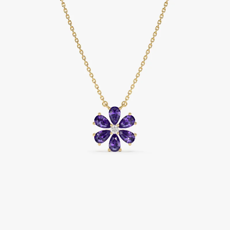 Luxury Jewelry Sale – Sparkle For Less 14K Gold Amethyst Flower Necklace