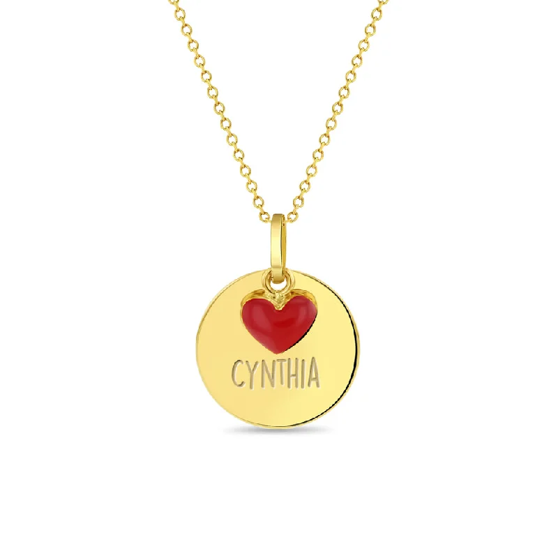 Timeless Elegance, Temporary Discounts – Act Fast 14k Gold Enamel Heart Engravable Red Kids / Children's / Girls Pendant/Necklace