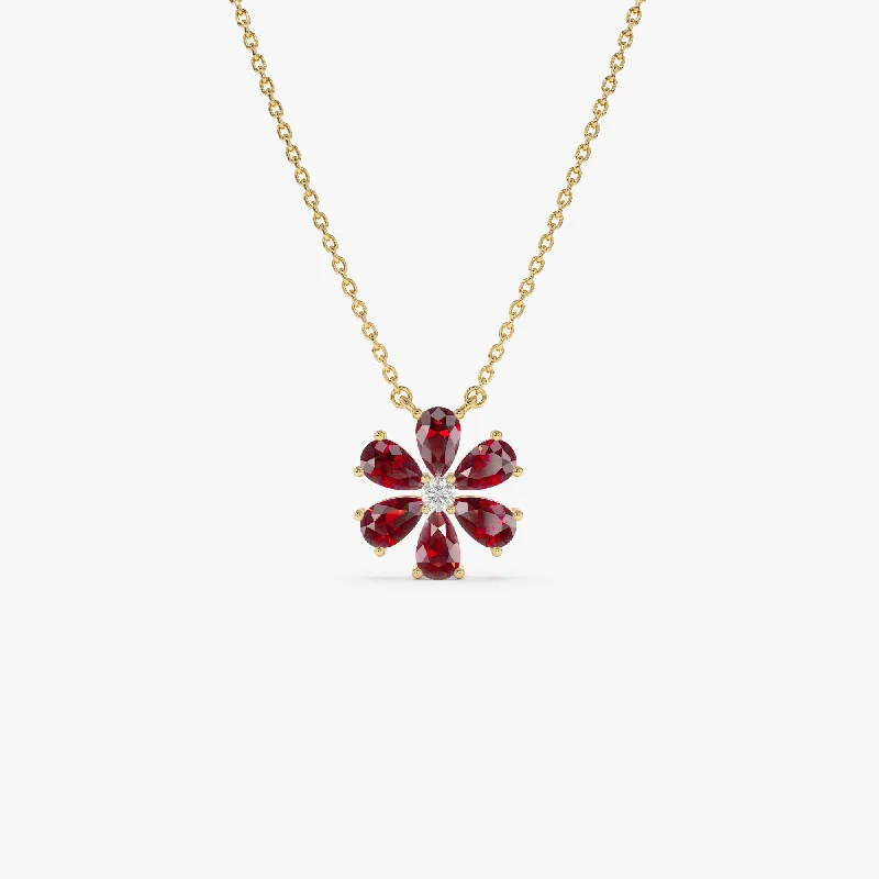 Buy More, Save More On Stunning Jewelry Pieces 14K Gold Garnet Flower Necklace