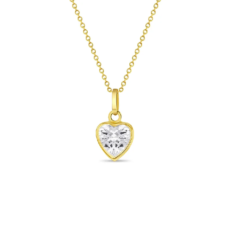 Unmissable Jewelry Clearance – Final Reductions 14k Gold Glimmering Clear CZ Heart Kids / Children's / Girls Pendant/Necklace