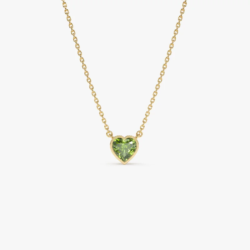 Limited-Time Offer On Elegant Jewelry Pieces 14K Gold Heart Shaped Peridot Layering Necklace