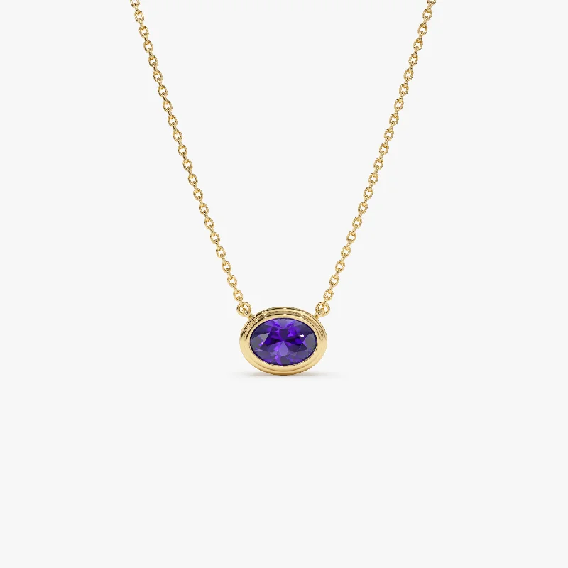 Shop Stylish Jewelry Now And Save Big 14K Gold Oval Shape Bezel Set Amethyst Necklace