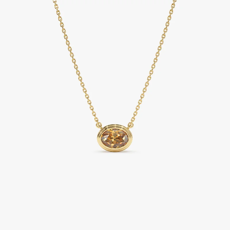 Discounted Jewelry For A Glamorous Look 14K Gold Oval Shape Bezel Set Citrine Necklace