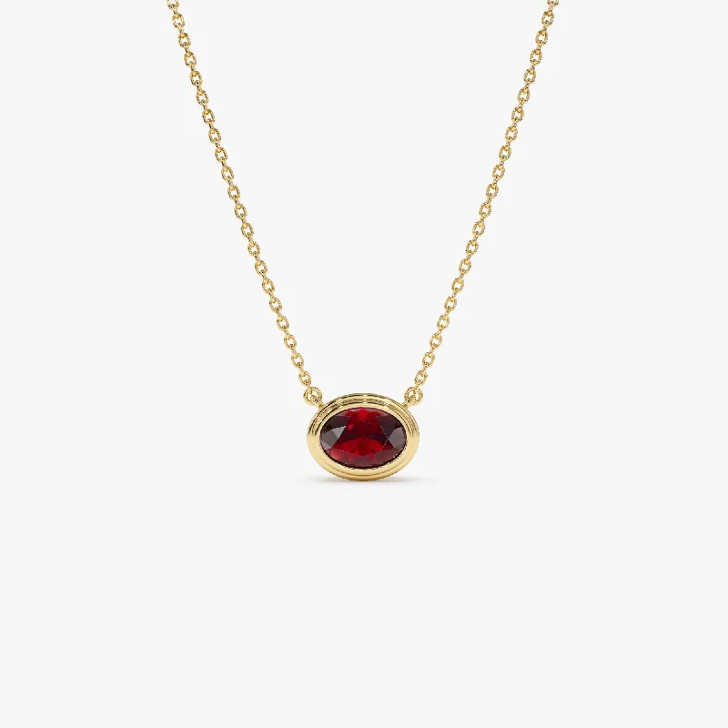 Flash Sale On Stunning Jewelry – Don't Miss Out 14K Gold Oval Shape Bezel Set Garnet Necklace