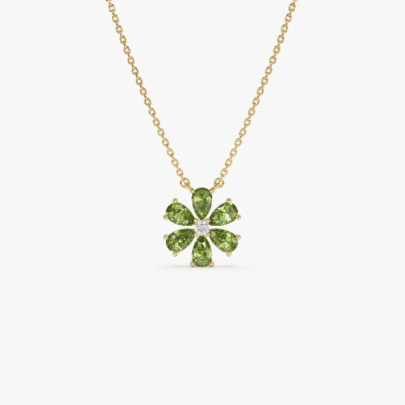 Seasonal Jewelry Sale – Upgrade Your Style Today 14K Gold Peridot Flower Necklace