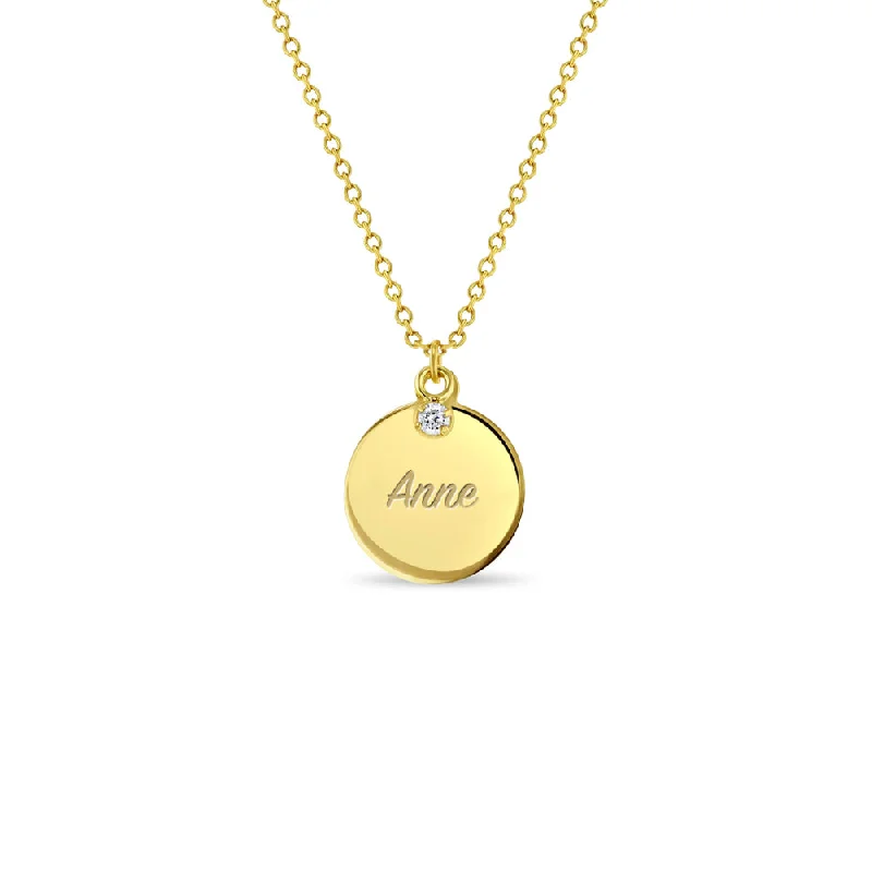 Best Jewelry Sale Prices – Limited-Time Offer 14k Gold Round Engravable Tag ID 16" Kids / Children's / Girls Pendant/Necklace Clear CZ