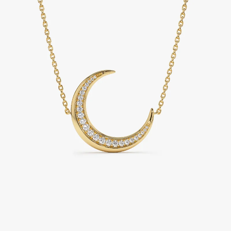 Premium Diamond Jewelry At Once-In-A-Lifetime Discounts 14k Large Diamond Crescent Moon Necklace