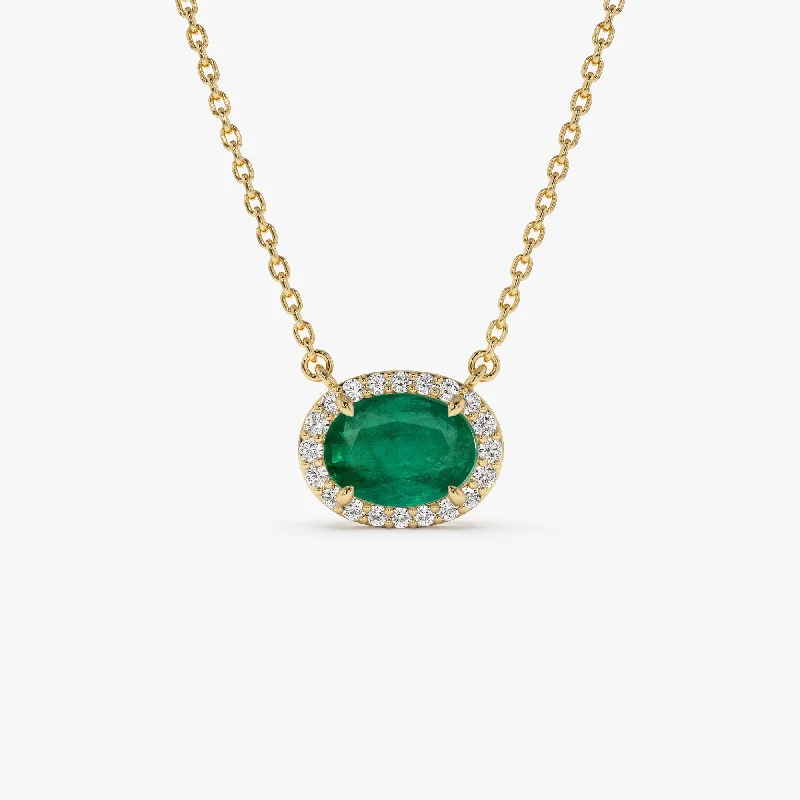 Customized Silver Jewelry For Unique Style 14k Oval Shape Emerald in Diamond Halo Setting