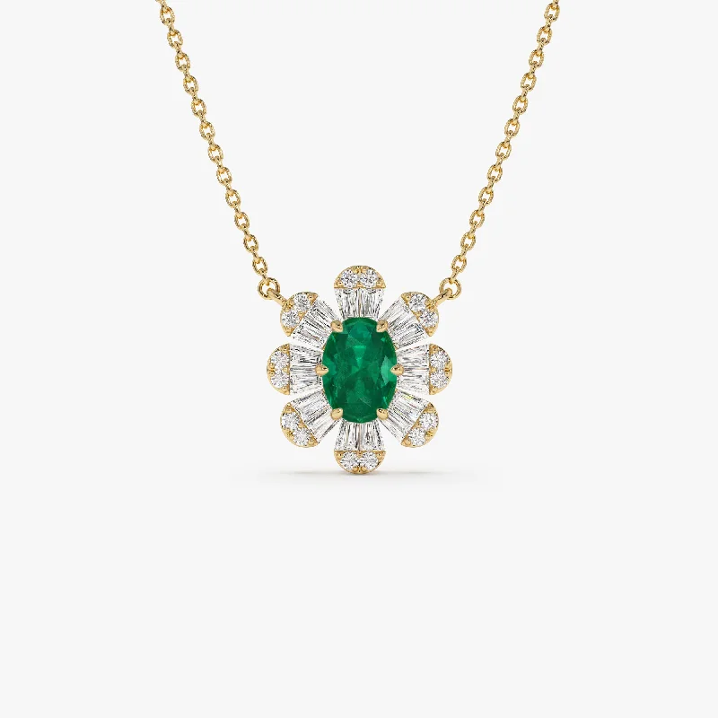 The Perfect Accessory For Less – Jewelry Sale Live 14k Oval Shape Emerald Necklace with Baguettes
