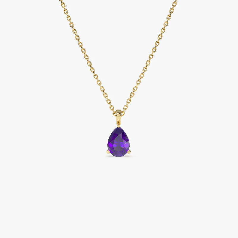 Don't Miss These Dazzling Jewelry Discounts 14k Pear Shape Amethyst Solitaire Necklace