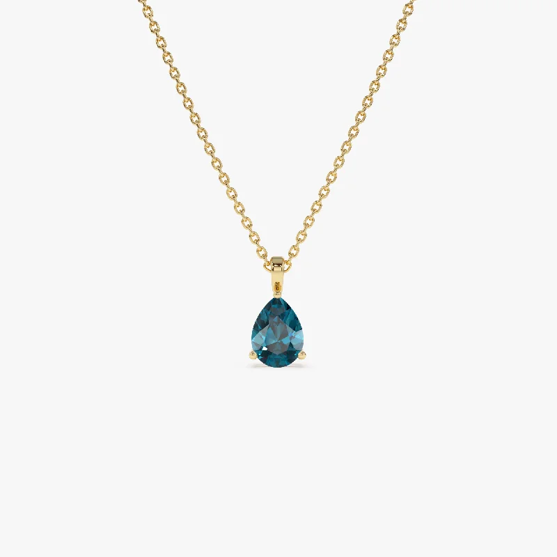 Stunning Statement Jewelry, Unbeatable Discounts 14k Pear Shape London Blue Topaz Solitaire Necklace