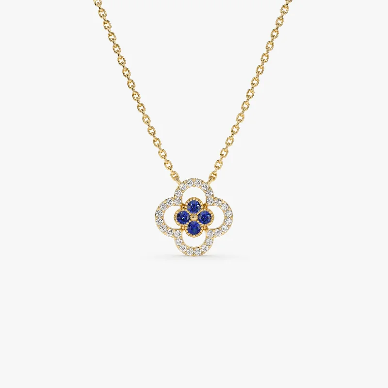Exclusive Jewelry Markdowns – Limited-Time Offer 14k Sapphire Clover Necklace in Halo Setting