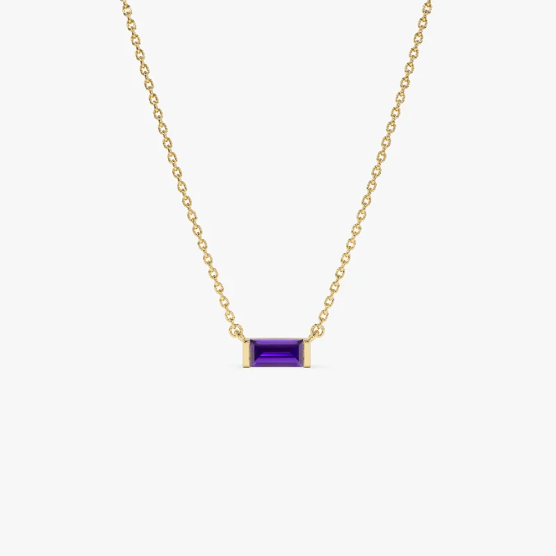 Eco-Friendly Sustainable Jewelry For Conscious Buyers 14Kt Gold Baguette Amethyst Dainty Birthstone Necklace