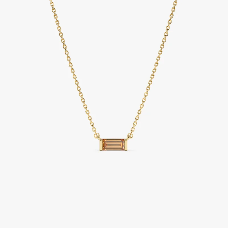 Bohemian-Inspired Jewelry For Free-Spirited Fashion 14Kt Gold Baguette Citrine Dainty Birthstone Necklace
