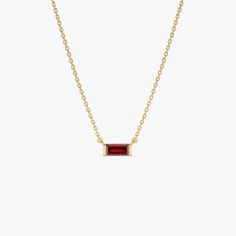 Elegant Rose Gold Jewelry For A Stylish Touch 14Kt Gold Baguette Garnet Dainty Birthstone Necklace
