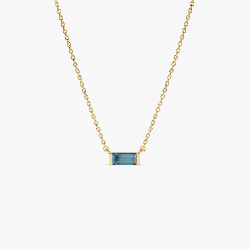 Exclusive Online Discounts On Stylish Jewelry 14Kt Gold Baguette London Blue Topaz Dainty Birthstone Necklace