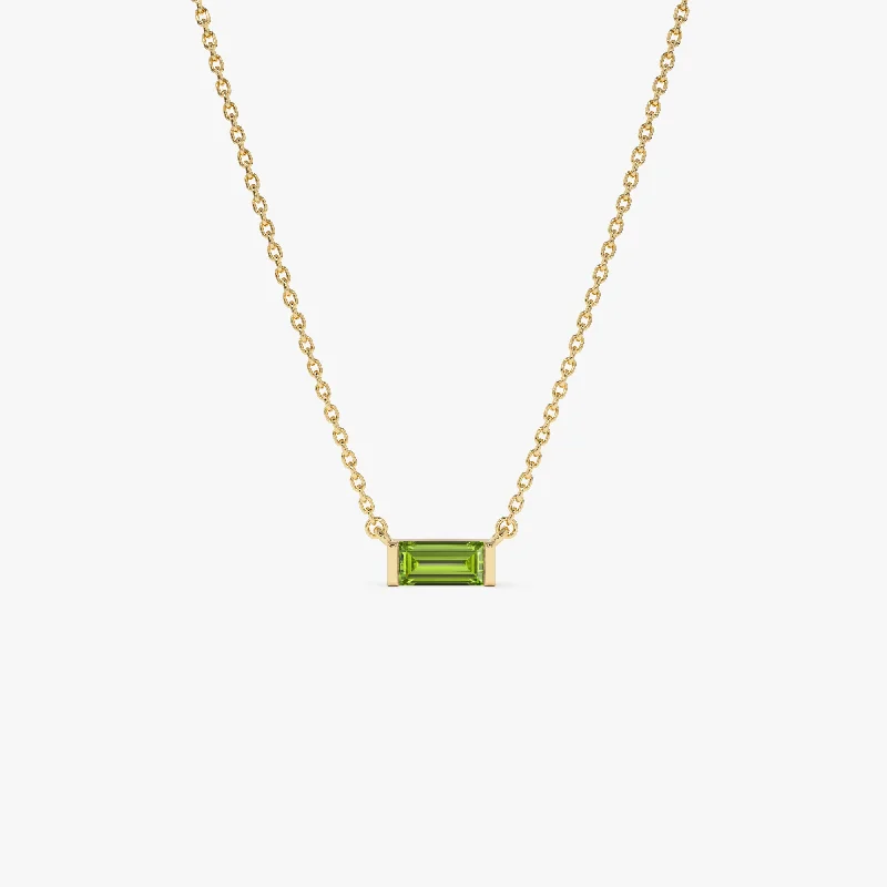 Affordable Gold-Plated Jewelry For Modern Fashion 14Kt Gold Baguette Peridot Dainty Birthstone Necklace