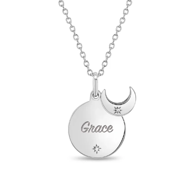 Premium Diamond Jewelry At Once-In-A-Lifetime Discounts Celestial Crescent Moon Engravable Girls Pendant/Necklace - Sterling Silver