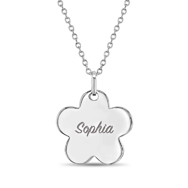 Save On Luxury Jewelry Pieces – Limited-Time Offers Classic Flower Silhouette 17mm Kids / Children's / Girls Pendant/Necklace Personalized / Engravable - Sterling Silver