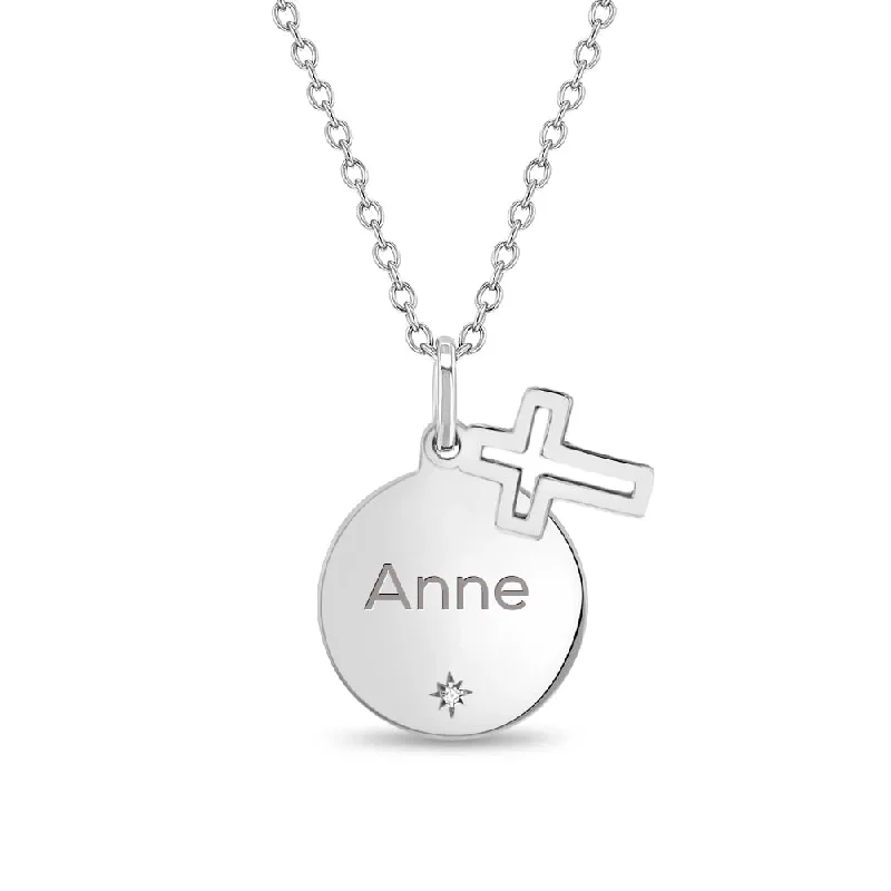 Luxury Jewelry Without The Luxury Price Tag Cross Charm Engravable Kids / Girls Pendant/Necklace - Sterling Silver