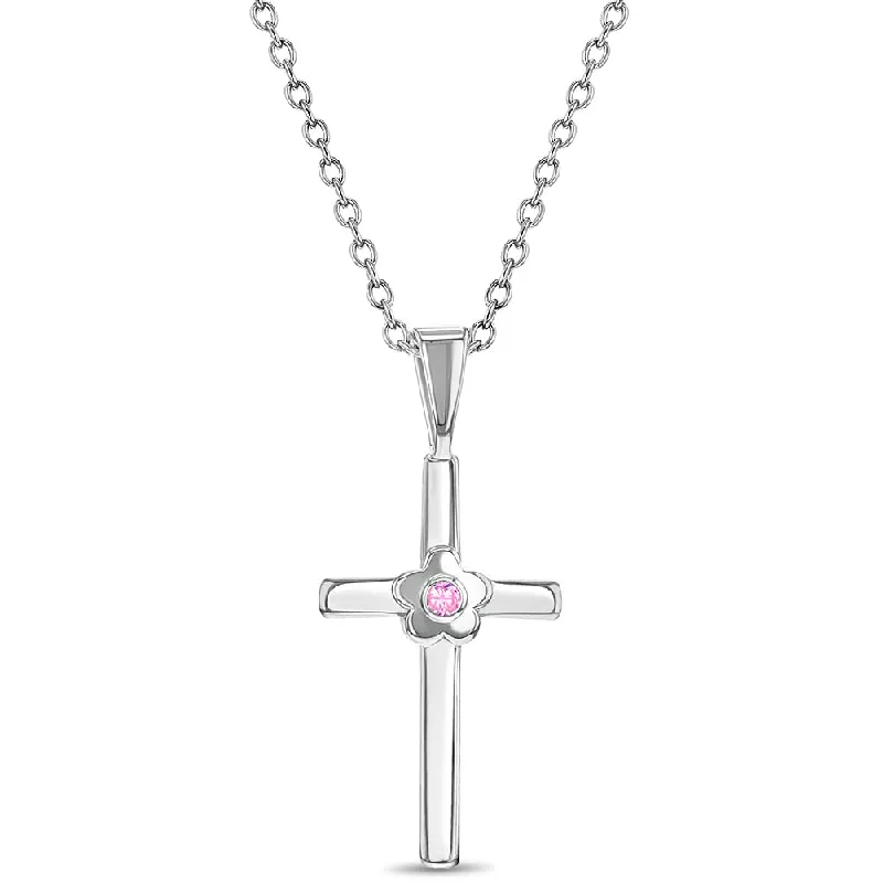 Luxury Jewelry Clearance – Shop Premium Styles Now Flower CZ Cross Kids / Children's / Girls Pendant/Necklace - Sterling Silver