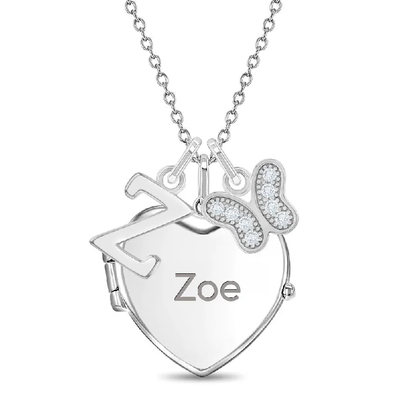 Must-Have Jewelry Pieces At Reduced Prices Fluttering Butterfly Kids / Children's / Girls Heart Pendant/Necklace With Charms - Sterling Silver
