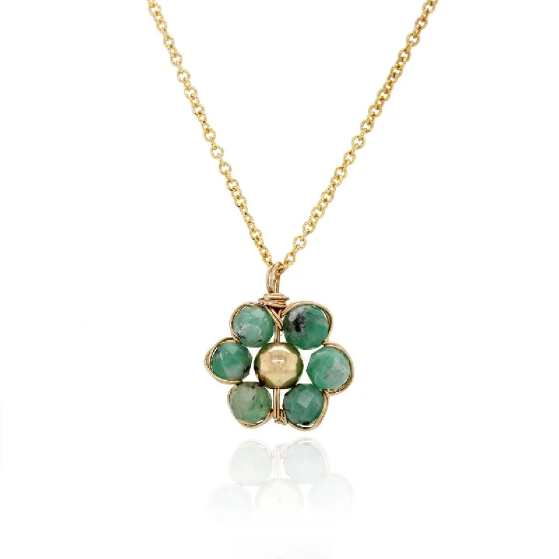 Trending Jewelry Now At Unbeatable Prices GOLD FILLED EMERALD FLOWER PENDANT AND NECKLACE