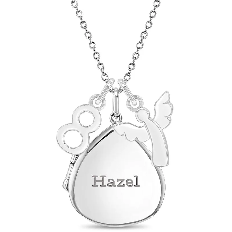 Timeless Beauty, Unbeatable Deals – Jewelry Sale On Guardian Angel Kids / Children's / Girls Pear Pendant/Necklace With Charms - Sterling Silver